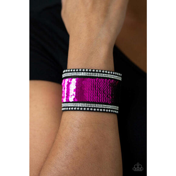 PaparazI Sequin Reversible Pink/Black Bracelet/MERMAIDS Have More Fun - Pink - Picture 3 of 4
